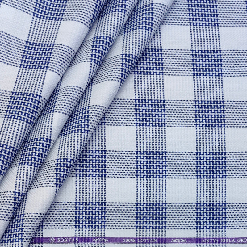 Shirt Fabric Soktas Finest 80s Giza Cotton Windowpane Check Colour Royal Blue N White