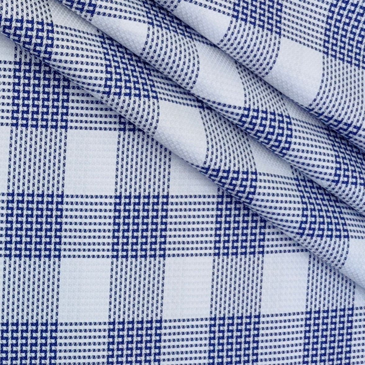 Shirt Fabric Soktas Finest 80s Giza Cotton Windowpane Check Colour Royal Blue N White