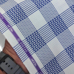 Shirt Fabric Soktas Finest 80s Giza Cotton Windowpane Check Colour Royal Blue N White