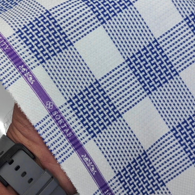 Shirt Fabric Soktas Finest 80s Giza Cotton Windowpane Check Colour Royal Blue N White