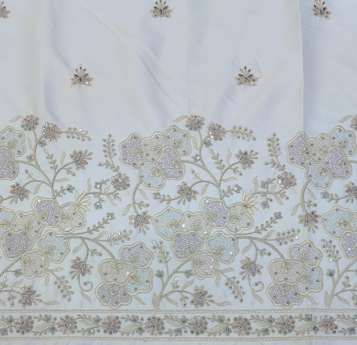 Kurta Fabric ManTire Designer Silk beads work,cutdana,sequins,and thread Embroidery Colour White