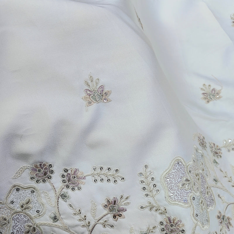 Kurta Fabric ManTire Designer Silk beads work,cutdana,sequins,and thread Embroidery Colour White
