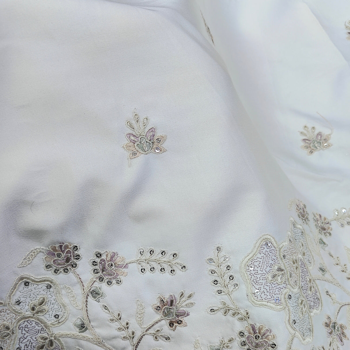 Kurta Fabric ManTire Designer Silk beads work,cutdana,sequins,and thread Embroidery Colour White