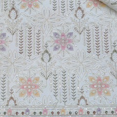 Kurta Fabric ManTire Designer Silk Chikankari Lucknowi Embroidery Colour Pastel Pink, Lavender Purple N Off White