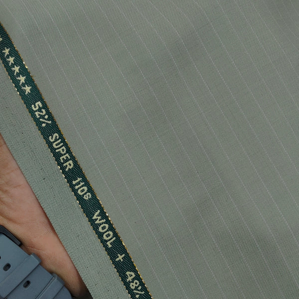 Raymond Exotic Premium Super 110s Count 52% wool Chalkstripe Suiting Fabric Colour Elaichi Green