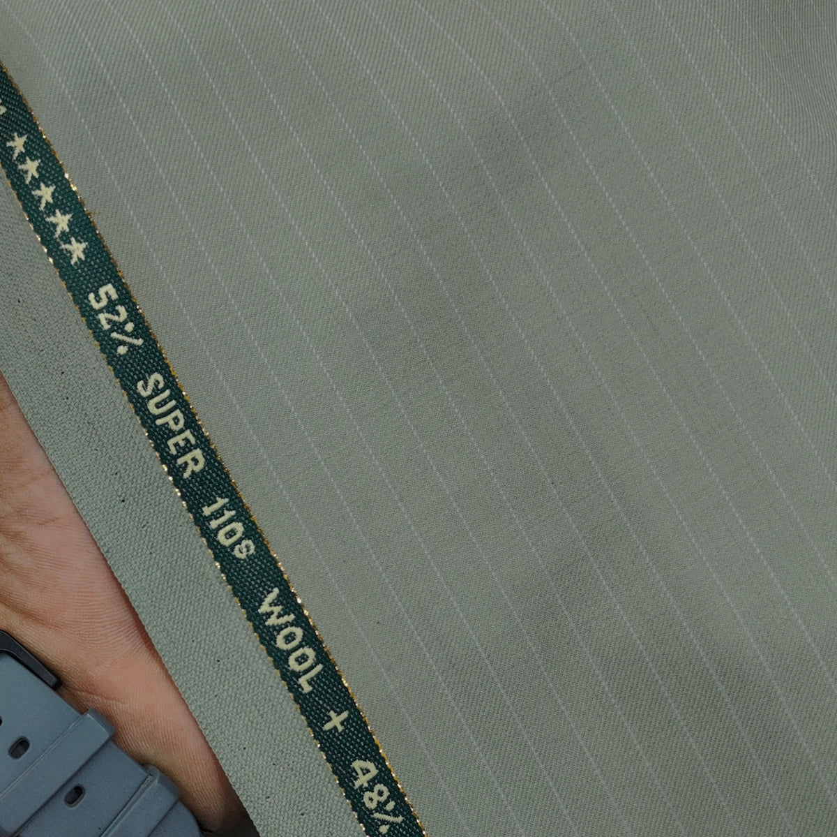 Raymond Exotic Premium Super 110s Count 52% wool Chalkstripe Suiting Fabric Colour Elaichi Green
