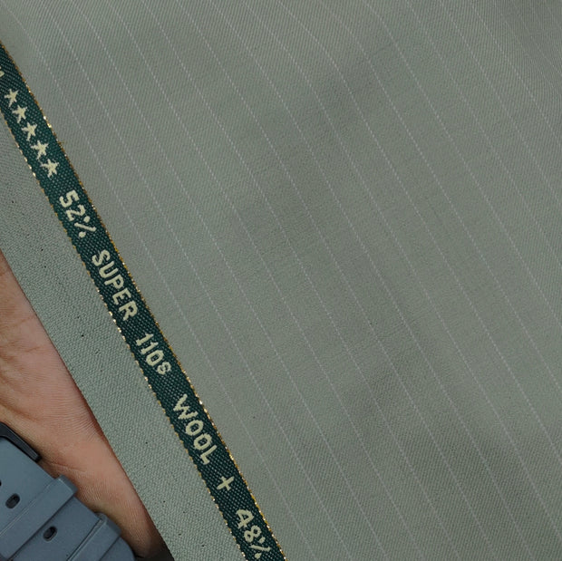 Raymond Exotic Premium Super 110s Count 52% wool Chalkstripe Suiting Fabric Colour Elaichi Green