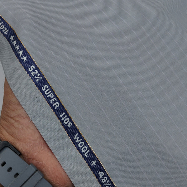 Raymond Exotic Premium Super 110s Count 52% wool Chalk stripe Suiting Fabric Colour Silver Grey