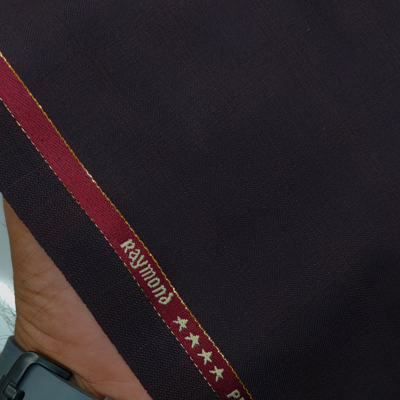 Raymond Exotic Premium Super 140s Count 45% wool Mild Check Suiting Fabric Colour Deep Maroon
