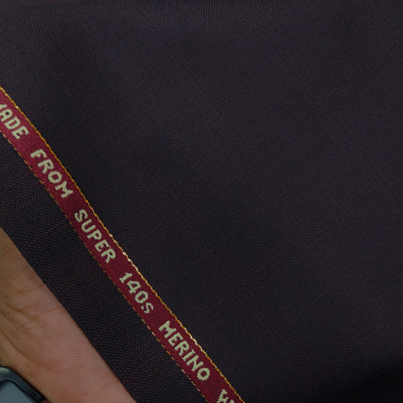Raymond Exotic Premium Super 140s Count 45% wool Mild Check Suiting Fabric Colour Deep Maroon