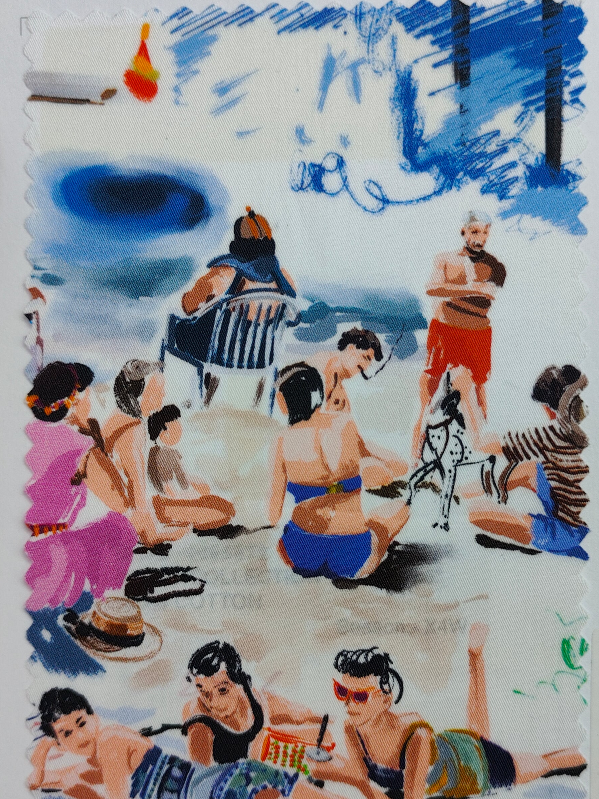 Shirt Fabric Raymond Regio Italia 100% Silk Digital Beach Scene Print Colour White