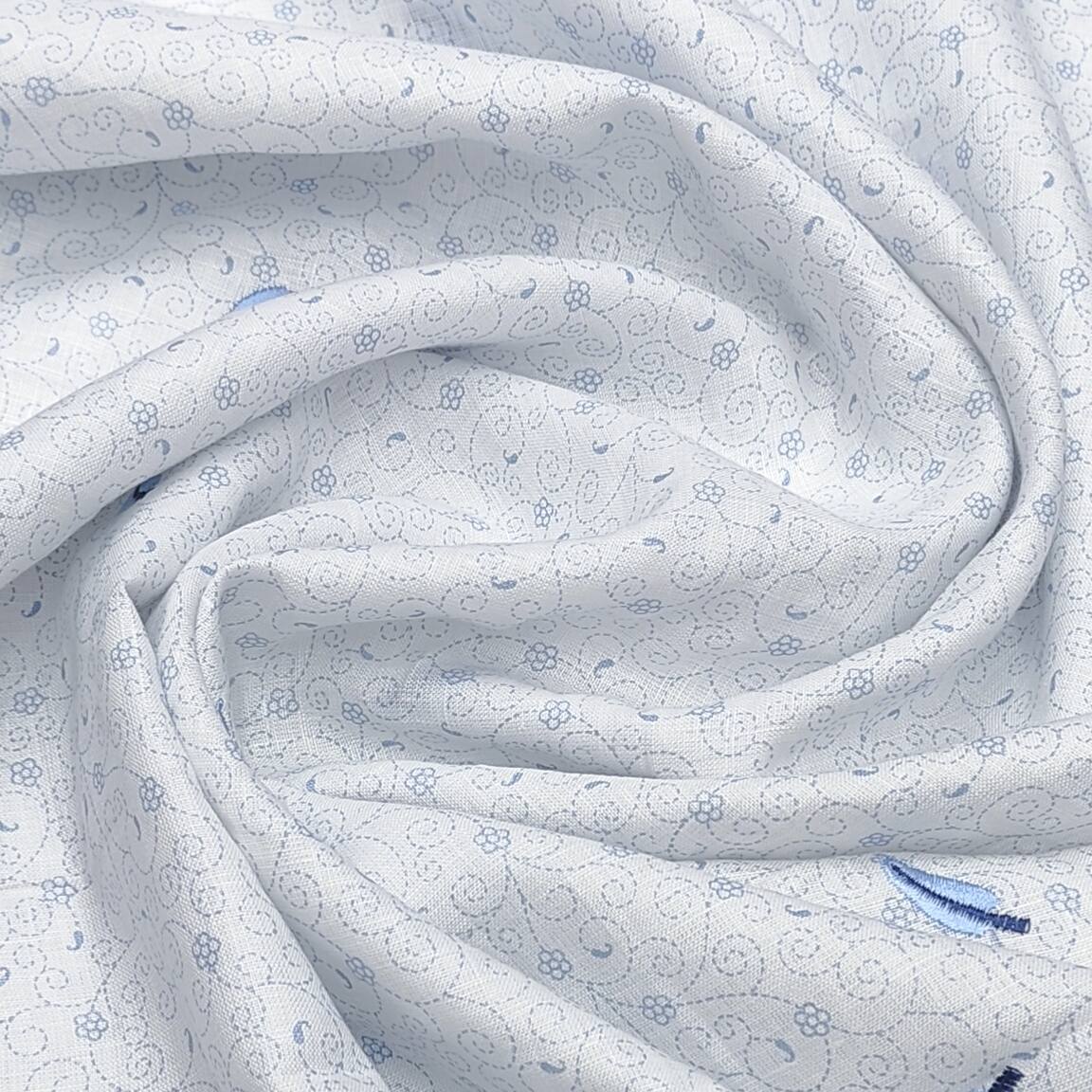 Solino 100% linen White Printed and blue embroidery Shirt Fabric