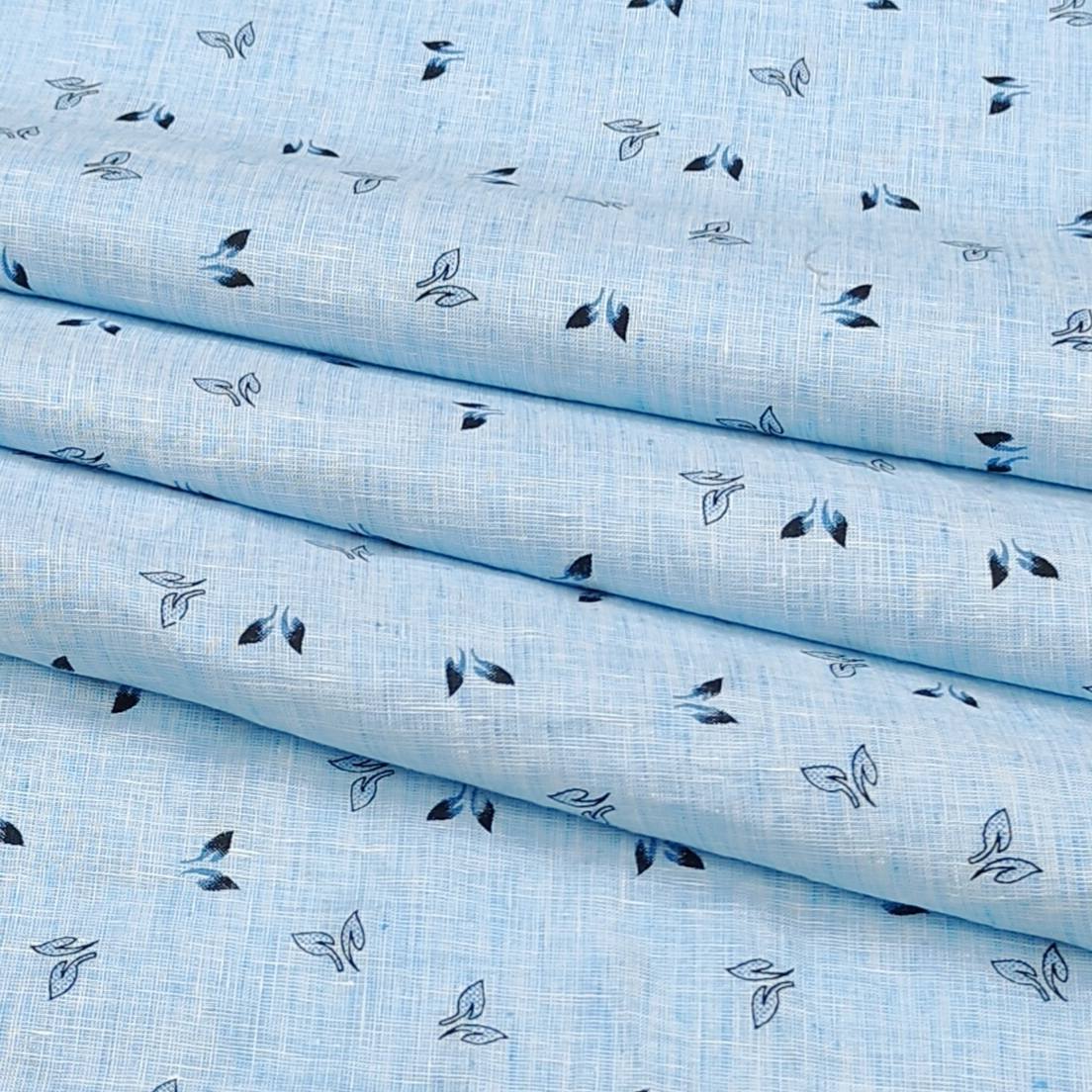 Solino 100% linen 60lea Light blue printed Shirt Fabric