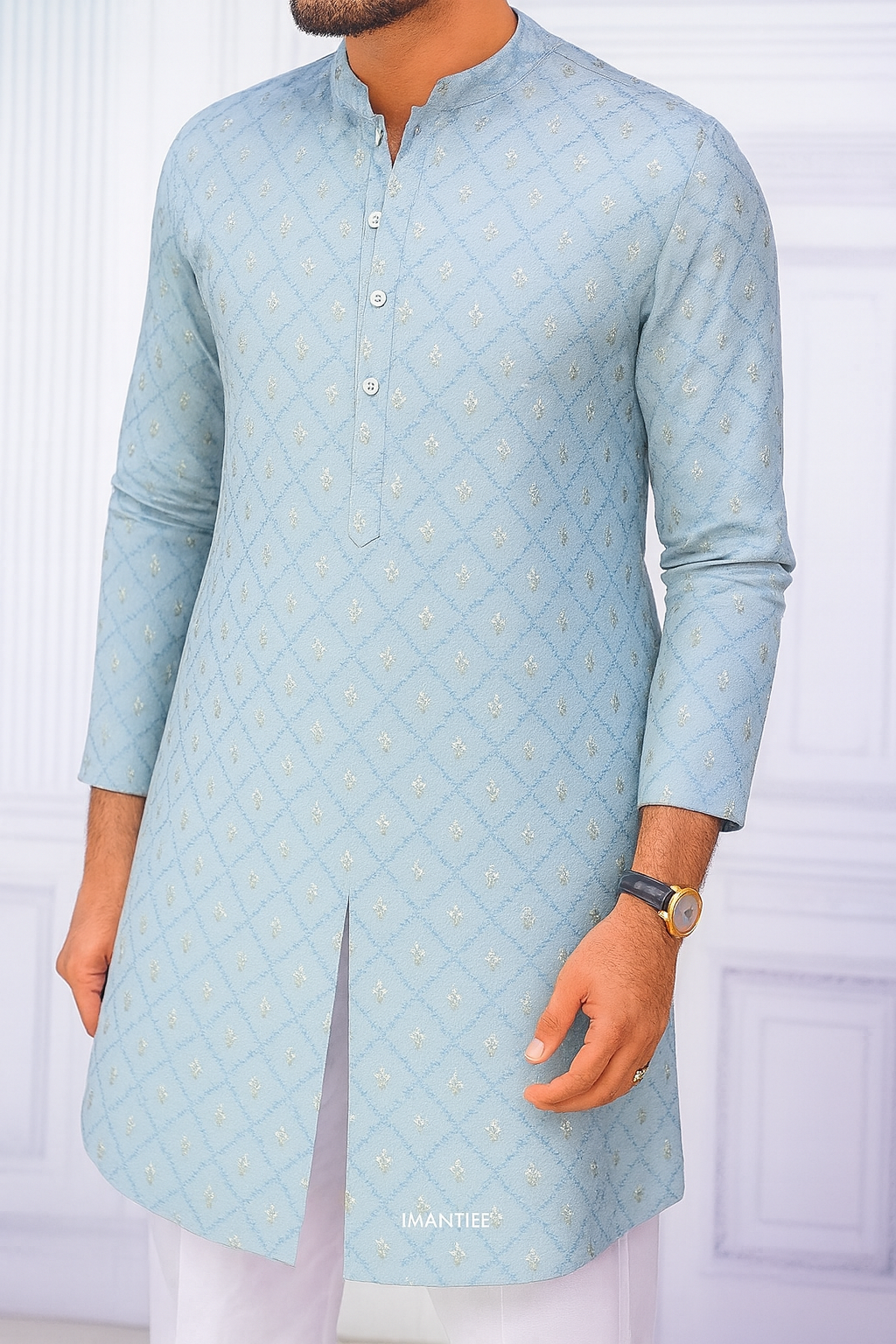 Kurta Fabric ManTire Designer Silk Embroidery Colour Baby Blue