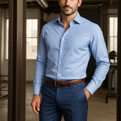 Soktas Men's Finest 60s Giza Cotton FIll a Fill Light Plain Shirt fabric Colour Cornflower Blue