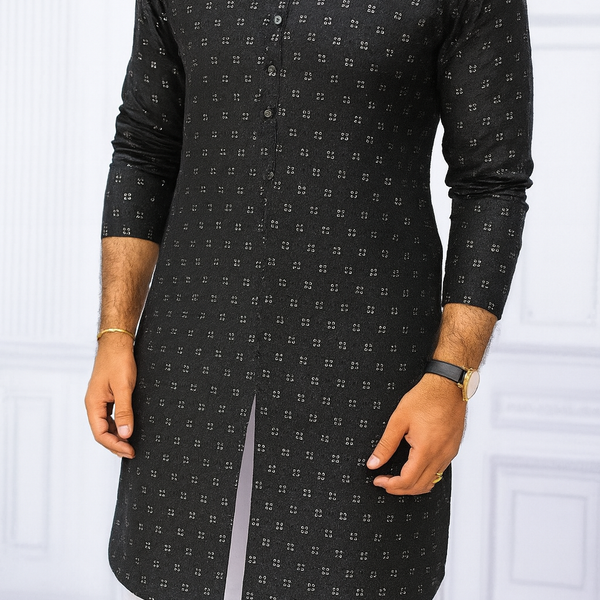 Kurta Fabric ManTire Designer Silk Embroidery Colour Black