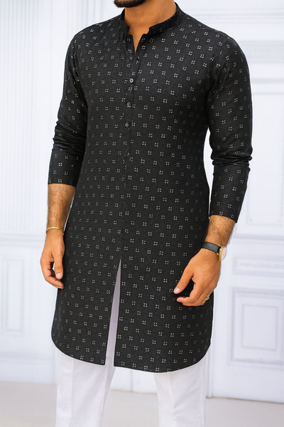 Kurta Fabric ManTire Designer Silk Embroidery Colour Black