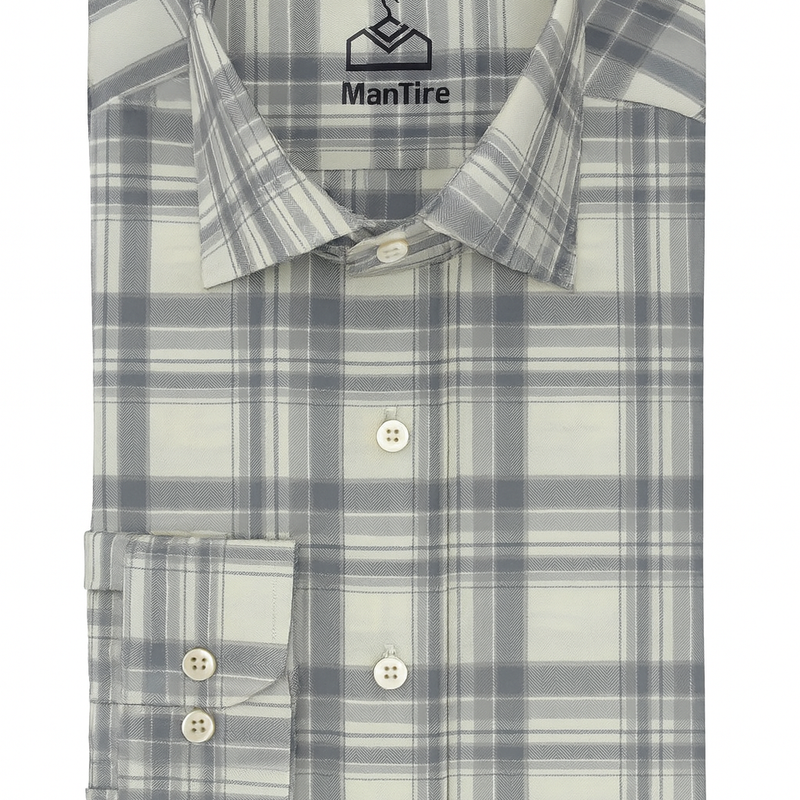 Shirt Fabric Soktas Giza Cotton Broad Check Colour Ash White N Dark Grey