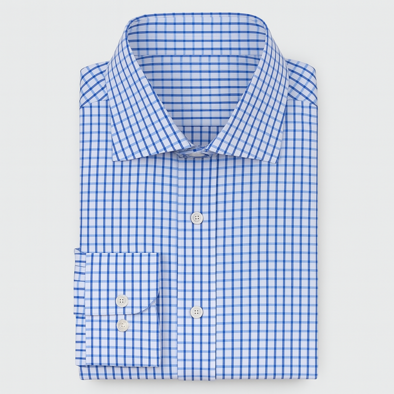 Shirt Fabric ManTire Poly Cotton Wrinkle Free Formal Check Colour Royal Blue