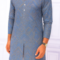 Kurta Fabric anTire Designer Silk Embroidery Colour Blue