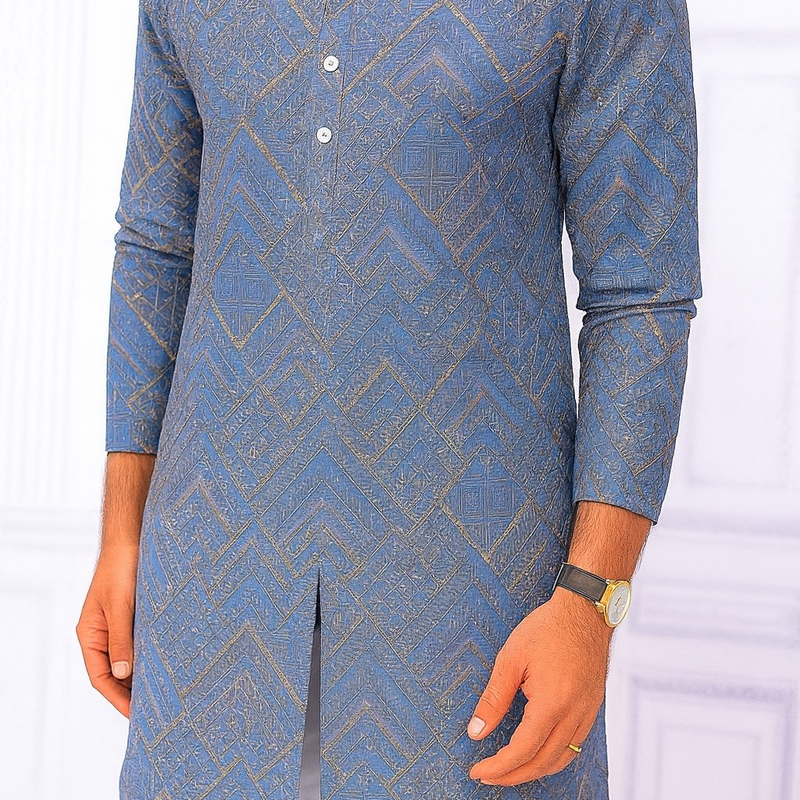 Kurta Fabric anTire Designer Silk Embroidery Colour Blue