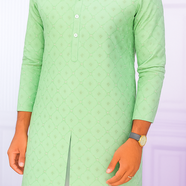 Kurta Fabric ManTire Designer Silk Embroidery Colour Mint Green