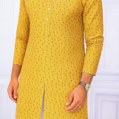 Kurta Fabric ManTire Designer Silk Embroidery Colour Golden N Peach