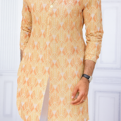 Kurta Fabric ManTire Designer Silk Embroidery Colour Light Yellow