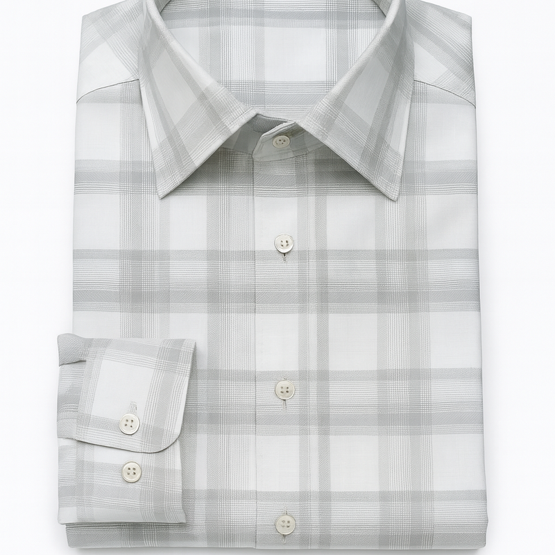 Shirt Fabric Soktas Giza Cotton Broad Check Colour Grey N White
