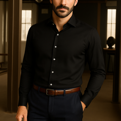 Shirt Fabric Soktas 80s Giza Cotton Plain satin Colour Black