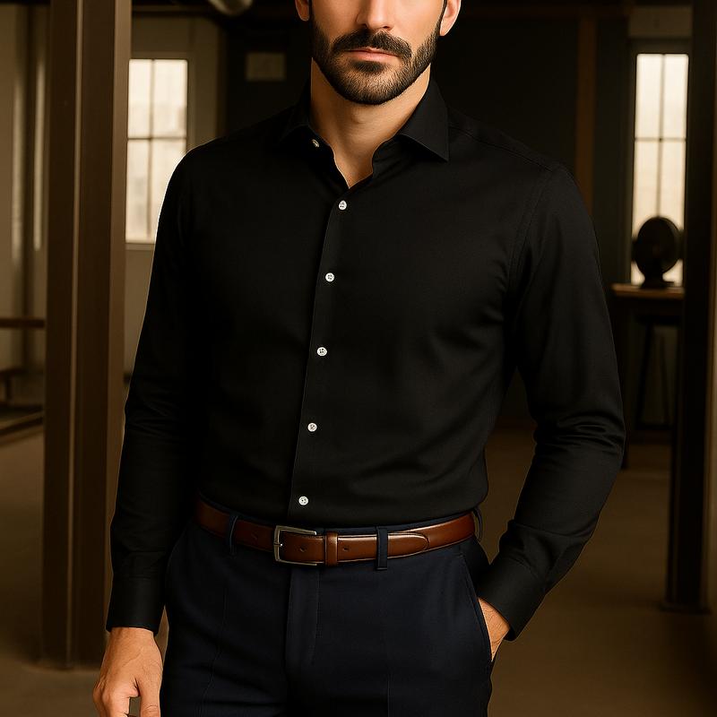 Shirt Fabric Soktas 80s Giza Cotton Plain satin Colour Black