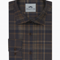 Shirt Fabric Soktas Giza Cotton Mix Check Colour Indigo Blue N Light Brown