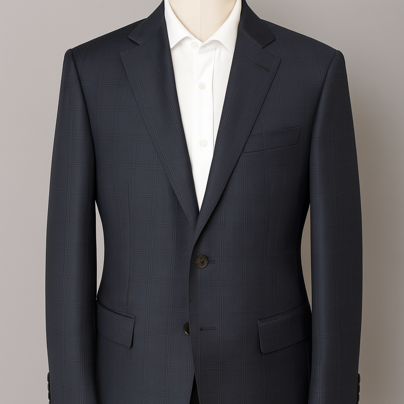 Suit Fabric Reid N Taylor Super 100s Count Wool Blended Mild Check Color Midnight Blue