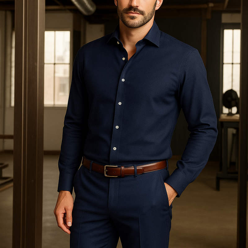 Soktas Men's Finest 60s Giza Cotton FIll a Fill Light Plain Shirt fabric Colour Midnight Blue