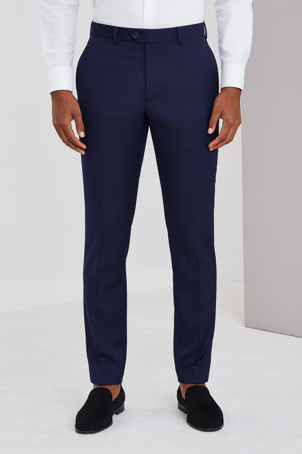 Large Length Trouser Fabric Rayond Poly Viscose Slub Plain Colour Blue