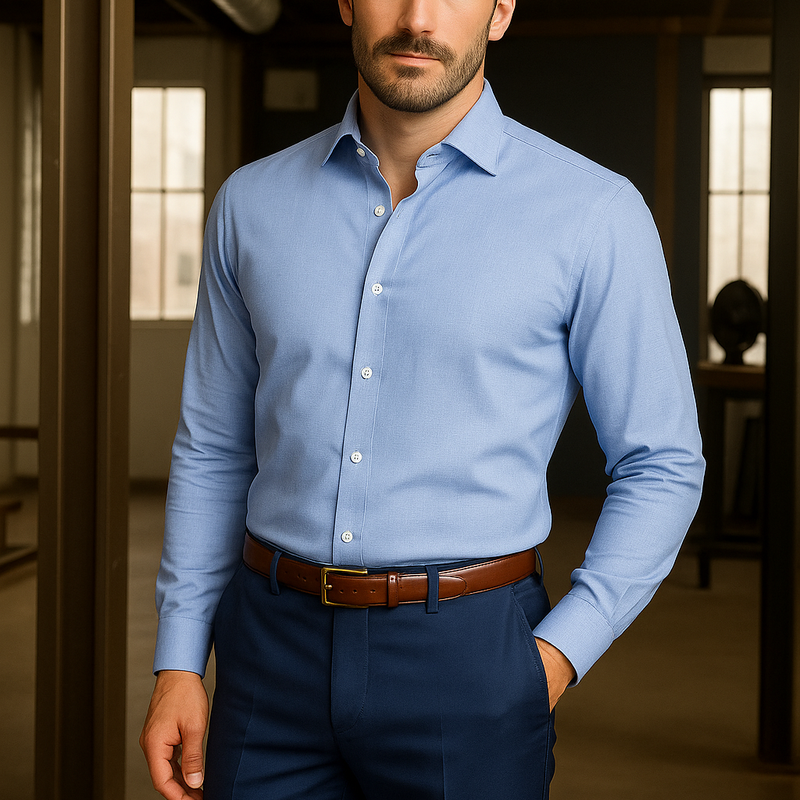 Soktas Men's Finest 60s Giza Cotton FIll a Fill Light Plain Shirt fabric Colour Sky Blue