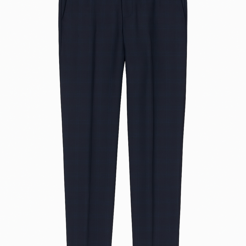 Trouser Fabric Raymond 70s Wool Blended Broad Check Colour Midnight Blue