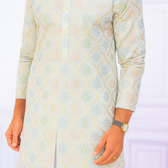 Kurta Fabric ManTire Designer Silk Embroidery Colour White