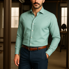 Soktas Men's Finest 60s Giza Cotton FIll a Fill Light Plain Shirt fabric Colour Mint Green