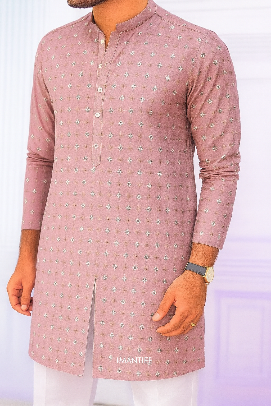 Kurta Fabric ManTire Designer Silk Embroidery Colour Thulian Pink