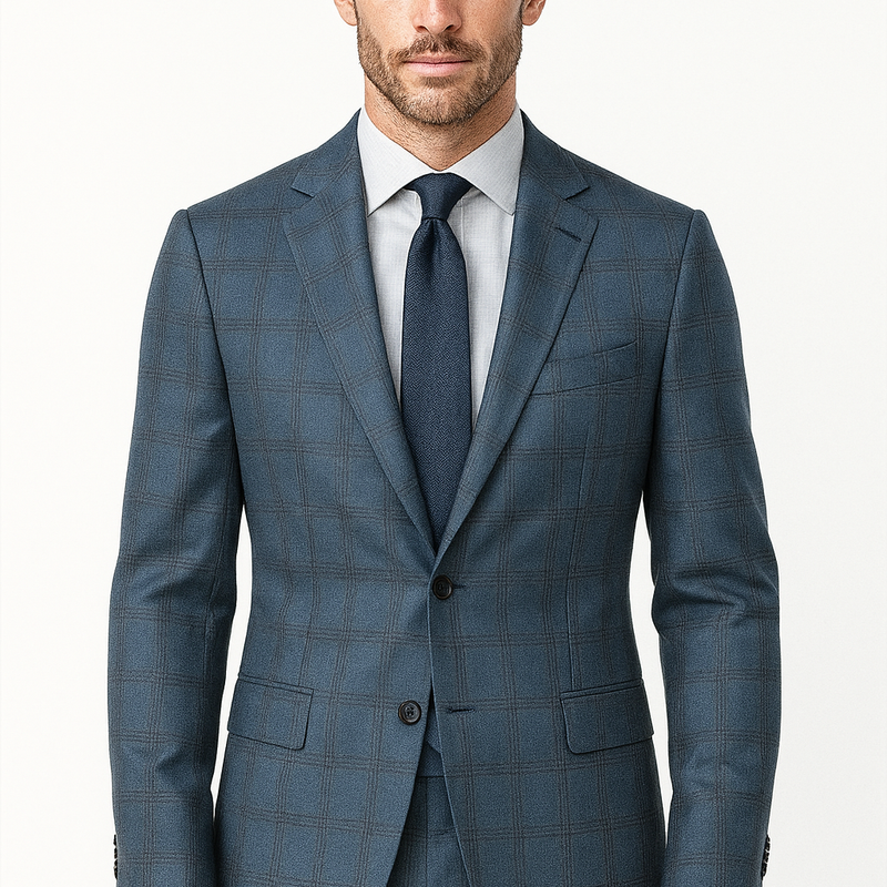 Suit Fabric Raymond Poly Viscose Broad Check Color Glaucous Blue