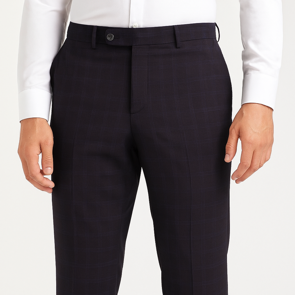 Trouser Fabric Raymond 70s Wool Blended Broad Check Colour Dark Brown
