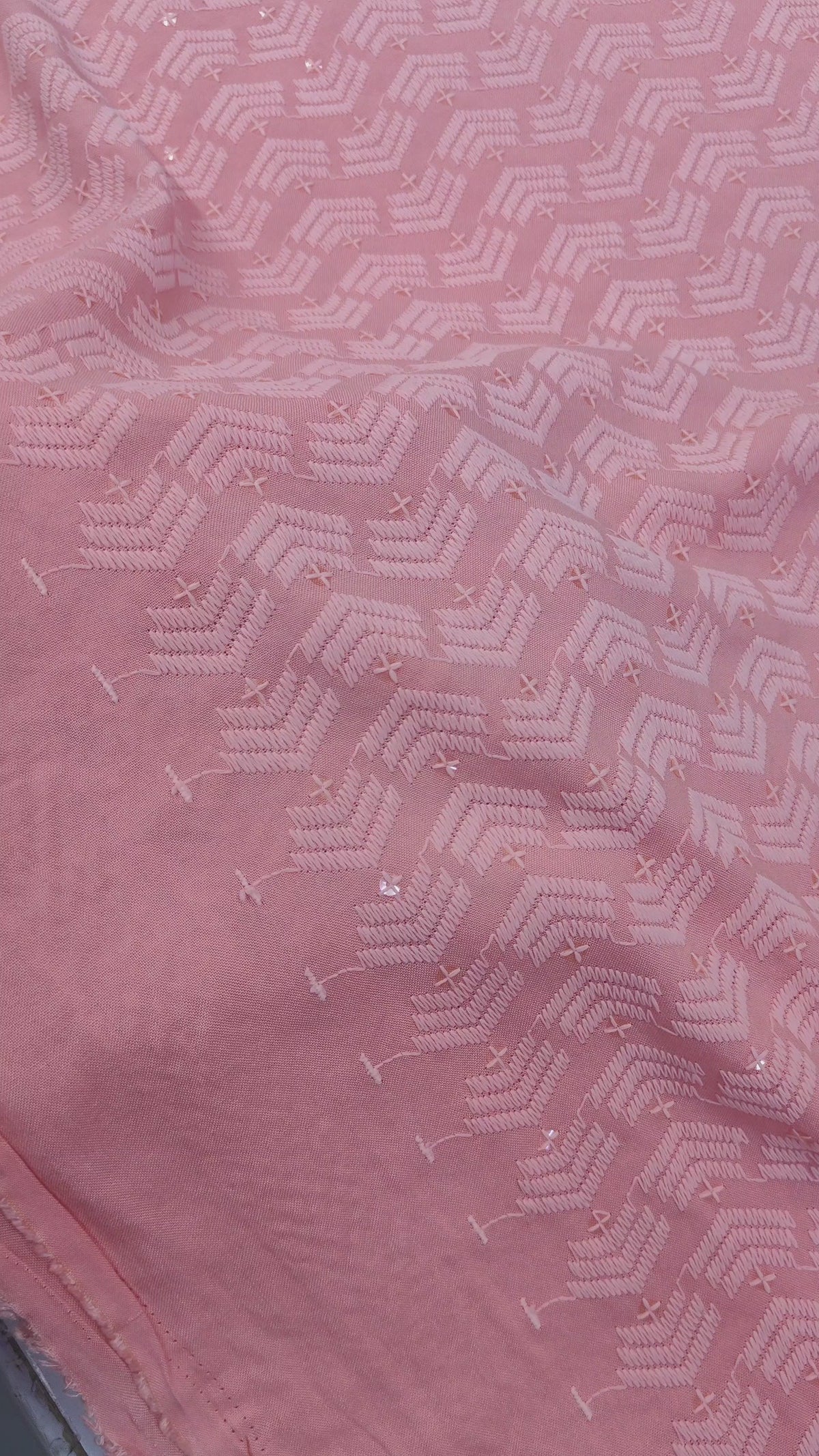 Kurta Fabric ManTire Designer Rayon Lucknowi Chikankari with Sequin Work Colour Salmon Pink