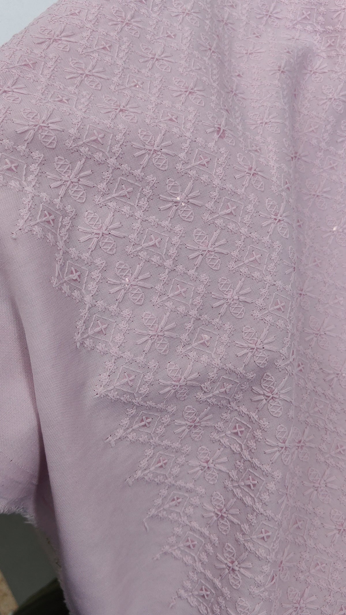 Kurta Fabric ManTire Designer Silk Lucknowi Chikankari with Sequin Work Colour Pastel Pink