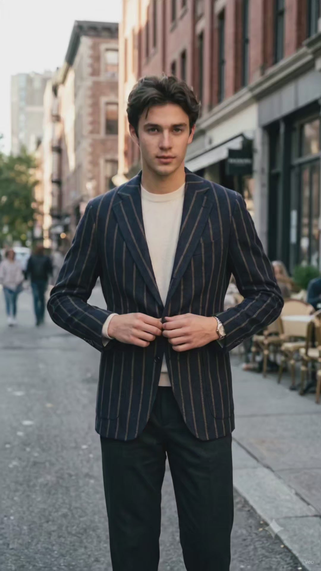Tweed Blazer Fabric Reid N Taylor Premium 100% Wool Chalk Stripe Colour Bronze Brown N Emerald Green