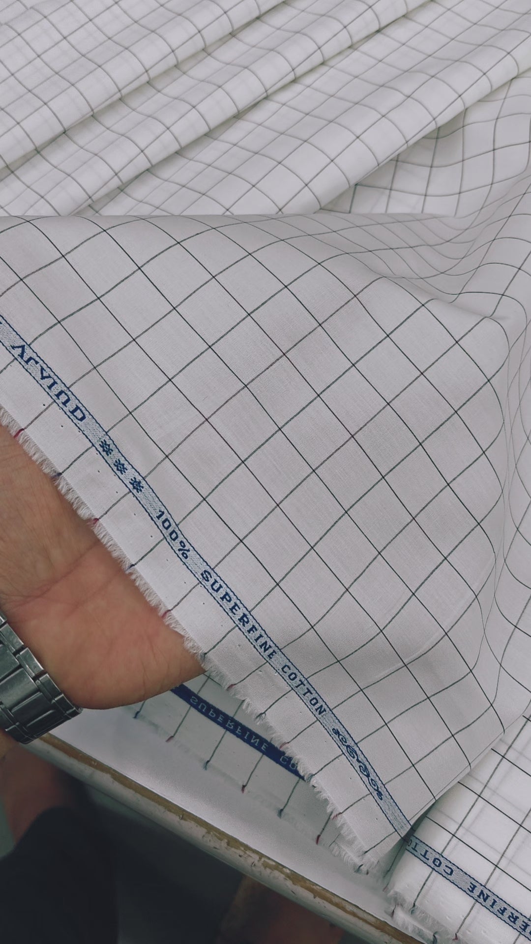 Shirt Fabric Arvind 100% Pure Cotton Square Check Colour White, Grey