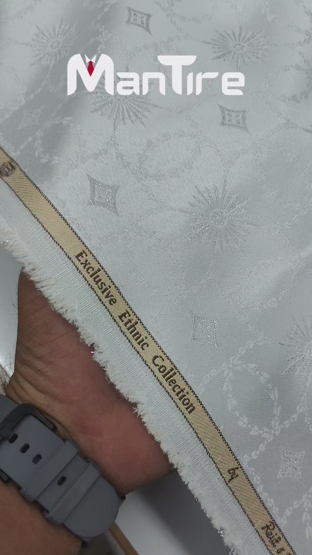 Reid & Taylor Jacquard Premium Bandhgala Fabric Colour Silver White