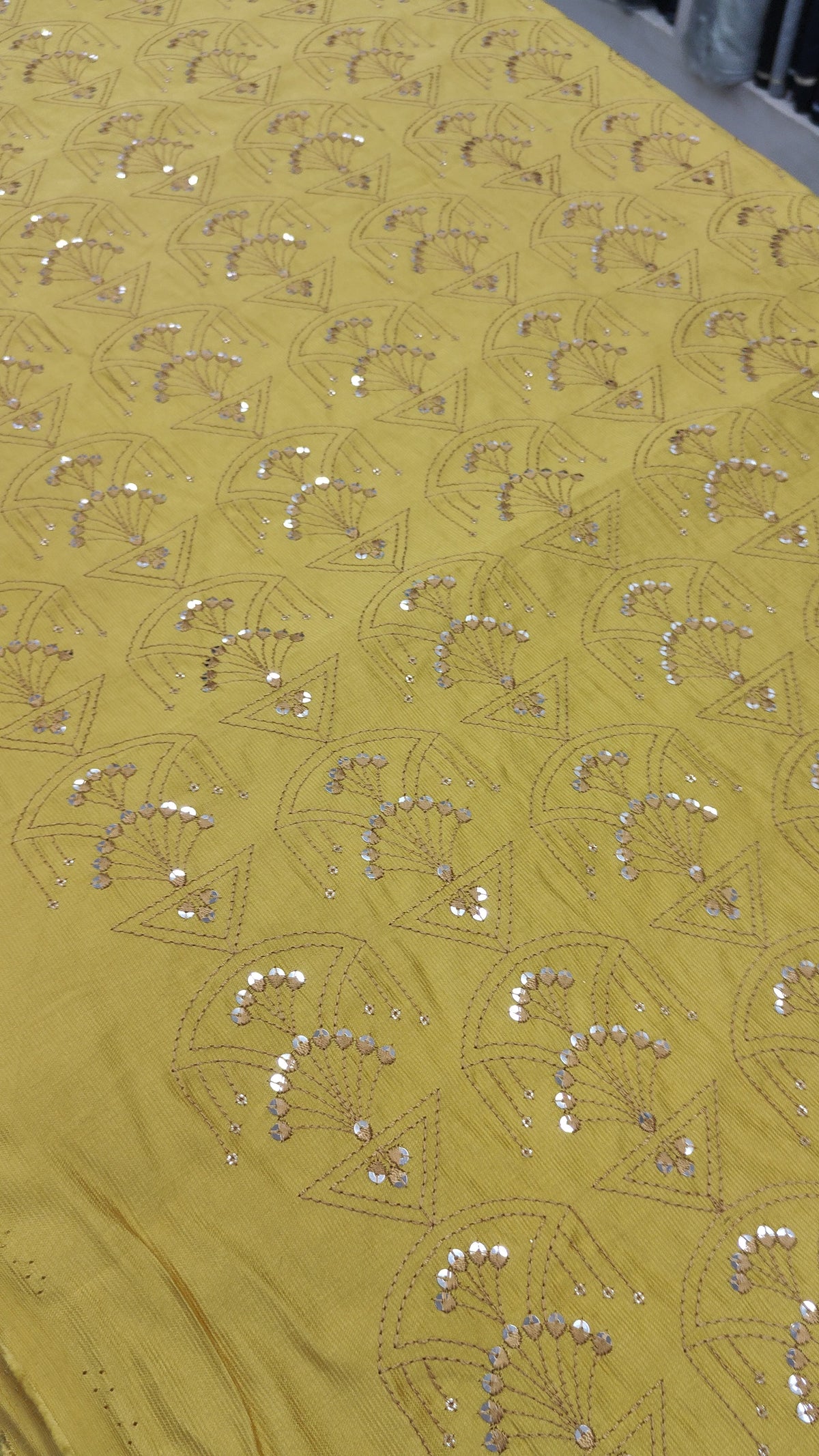 Kurta Fabric ManTire Designer Silk Art Deco Geometric Embroidery Colour Golden