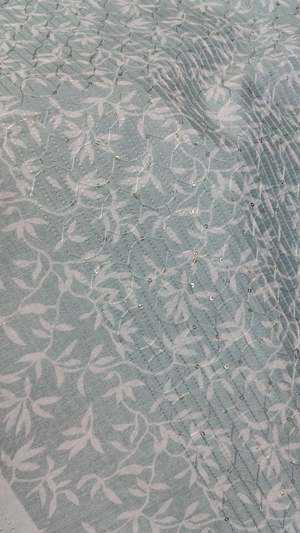 Kurta Fabric ManTire Designer Silk Allover Leafy Vines Embroidery Colour Pistachio Green