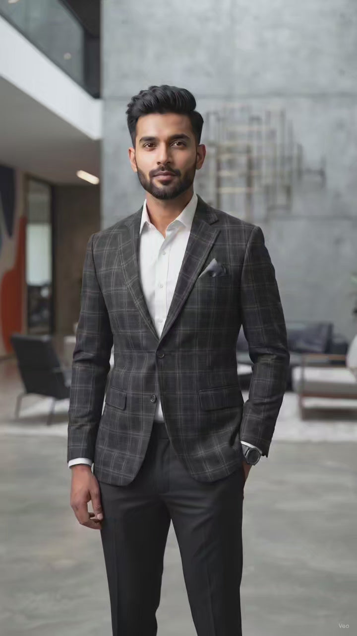 Tweed Blazer Fabric Raymond 100% Wool Patta Stripes With Hereingbone Colour Chocolate Brown N Khaki